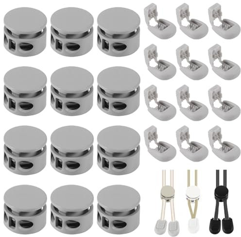 24 Stück Kordelstopper 2 Loch Metall Kordelstopper Grau Federschnurschlösser Ø 4 mm Kordel Stopper Schnürsenkel Stopper Schnürsenkel Verschluss für Kordelzug Rucksack Bekleid SeilSchnürsenke