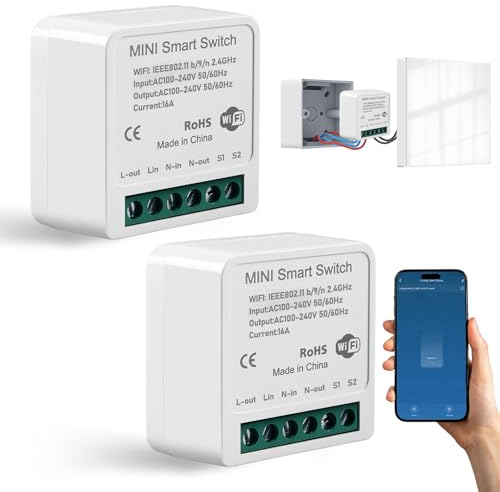 2 PCS Smart Lichtschalter Modul 1 Weg, Smart Life Kompatibel, Smart Lichtschalter, Smart Home Lichtschalter, Smart Schalter Tuya, Wlan Schalter, Smart Switch Kompatibe mit Alexa Echo, Google Home
