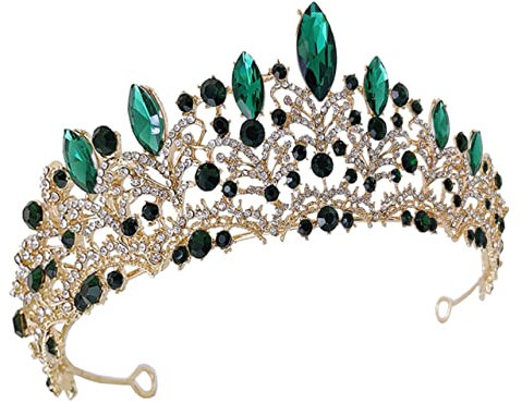 WOONEKY Braut Strasskrone Für Damen Hochzeits-haaraccessoire Elegantes Kopfband Für Feste Und Partys Einfach Zu Tragen Accessoire Für Bräute Und Geburtstagsfeiern Goldgrün