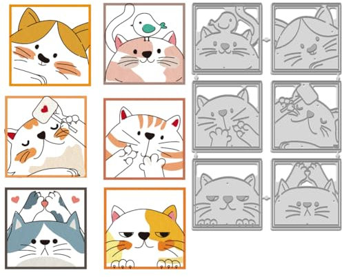 WADORN Stanzformen Aus Karbonstahl Mit Cartoon Kätzchen Stanzschablone Mit Katzenkopfbild Für Heimwerkerarbeiten Katzen Tierhintergrund Metallprägeschablonen Vorlage Für Heimwerkerarbeiten