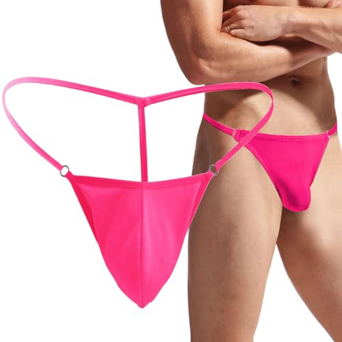 VemeFufu Tanga para Hombre Ropa Interior - Tanga Hilo Sexy Calzoncillos Slips Caballero Masculino - Tanga Slips String Hombre 1 Pack C. Rojo Rosa