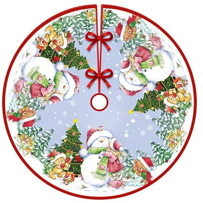 Christmas Tree Skirt,Christmas Tree Decorations,35in/90cm Xmas Tree Skirts Red and White,Xmas tree base cover for Christmas New Year Home Party Indoor and Outdoor Decoration