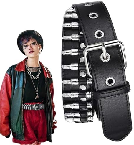 Adjustable Women's Punk Belt, Pu Leather Grommet Belts, Hollowed Out Bullet Belts, Punk Fashion Accessories, Womens Party Belt, Nightclub Belt for Women, Edgy Waist Accessories, Gothic Style Belt