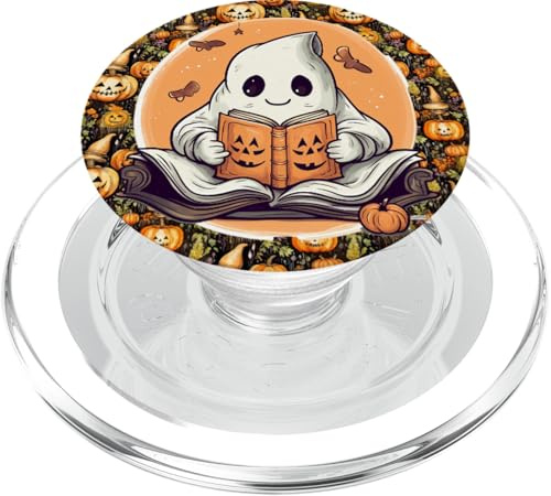 Spooky Pumpkin Ghost Reading Book Reader Floral Bookworm PopSockets PopGrip für MagSafe