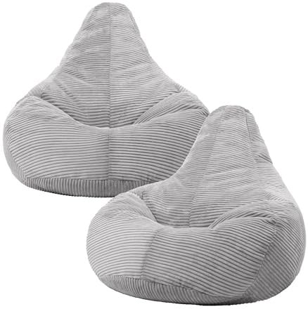 Icon Dalton Sitzsack Cord, Grau, 2er-Pack, Gaming Sitzsack Erwachsene mit Füllung, Bean Bag, Cord Sessel, Lounge Sessel, Lounge Stuhl, Schlafzimmer, Wohnzimmer, Wohnzimmer Möbel