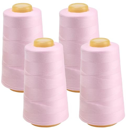 FOGAWA 4 Rollen Nähgarn Polyester Nähgarn Nähmaschinengarn, 40s/2, 3000 yards, Garnspule Overlockgarn für Näharbeiten, Quilten, Patchwork, Kleidung(Rosa 2257)
