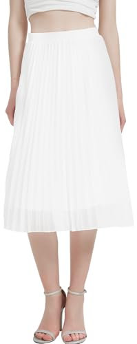 Kefiyis Rock Damen Lang Plisseerock Damen Sommer Rock A Linie Elastische Hohe Taille Faltenrock Elegant Chiffon Midi Röcke Weiß L
