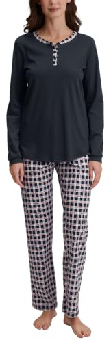 CALIDA Family & Friends Bündchen-Pyjama Damen | langer Schlafanzug, weiche Interlock-Qualität und angenehm wärmender Komfort