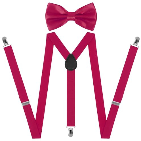 Beaface Ensemble bretelles et nœud papillon pour homme avec 3 clips solides, bretelles élastiques réglables pour mariage, affaires, décontracté