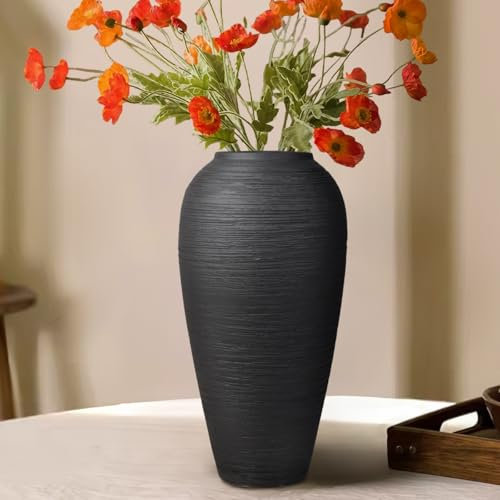 JIDOFUE Große Schwarze rustikale Keramikvase,34cm/13.4 Zol Terrakotta-Vase für Zuhause, Wohnzimmer, Landhausstil, für Hochzeiten, Einweihungen, Geschenke