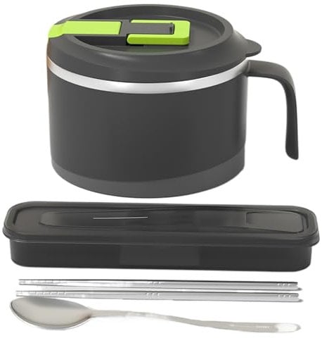 Lunch Box, Bento Box, Lunchboxes, Stainless Steel Instant Noodle Bowl with Lid, Portable and Drainable Lunch Box, Sealed and Leak-proof, Suitable for Students and Office Workers (black, 1200ml)(Black)