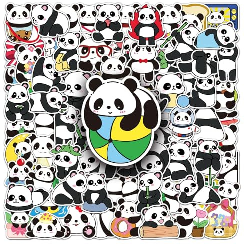 Niedliche Panda Aufkleber für Jugendliche Erwachsene 100 Stück Süße Tiere Wasserfeste Vinyl Sticker Set Auto Motorräder Fahrrad Skateboard Snowboard Gepäck Laptop Koffer Helm Motorrad Computer