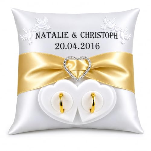 Ringkissen mit Name und Datum - Box für Eheringe Farbwahl Exklusive Brautkissen Ringkissen Hochzeit Name Datum Ringhalter, Brautkissen, Farbwahl , Eheringe Kissen ,Geschenk für Brautpaar, Handarbeit