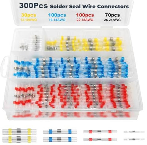 Oryzium 300 Pcs Solder Seal Wire Connectors,Heat Shrink Butt Connectors,Waterproof Wire Crimp Connectors Kit,Secure Insulated Electrical Terminal Splice for Boat Automotive Cable Joint