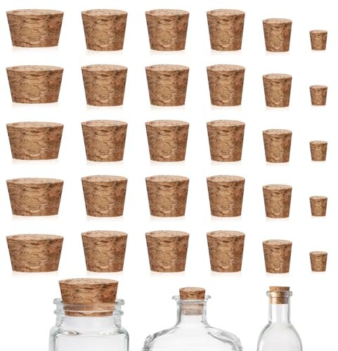 30Pcs Cork Stoppers, Mini Tapered Cork Plugs Wine Bottle Corks Plugs Replacement Corks for Glass Bottles,Crafts & Home Decor, Wine Bottles, Salt and Pepper Shakers, 6 Sizes