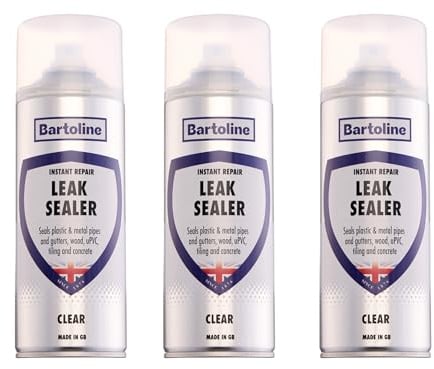 Bartoline Leak Sealer Clear 400ml 3 Pack – Instant Waterproof Spray Sealant for Pipes, Roofs, Gutters, Cracks and More Transparent, Weatherproof, Durable Leak Repair Spray