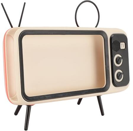 ZASCHMOY Retro -TV -Telefonhalter Stand für Mobiltelefone Tragbare ABS Desktop Dekor Halterung für Zuhause, Schlafzimmer, Büro Orange & Weiß