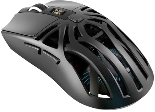 Lazmin112 Kabellose Gaming-Maus, 2,4 Ghz/Bt5.3/Kabelgebunden, 7-Farbiges Blinklicht, 1200/1600/2400/3200/6400/10000 DPI, Programmierbare Maus, Inst S203-Sensor, Wiederaufladbar (Black)