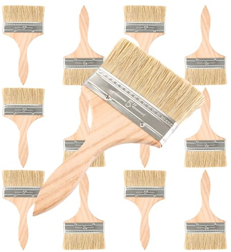 LDHHYH 12 Pièces Pinceaux Peinture, Pinceau Peinture Plat 120 mm, Pinceau Lasure Large à Manche en Bois pour Vernis Bois, Clôture, Mur, Meuble et Terrasse
