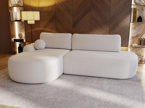 GRAINGOLD Aurio O Ecksofa 271x177 cm, L-Form Sofa, Schlafcouch für Wohnzimmer, Boucle, 3-Sitzer Eckcouch, Modernes Design (Weiß, Links)