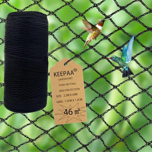 KEEPAA Trädgårdsnät mot fåglar - kycklingnät 15 mm nät - för fjäderfä hönshus blåbärsbuskar fruktträd tak anti-falk svart (2.3m X 20m)