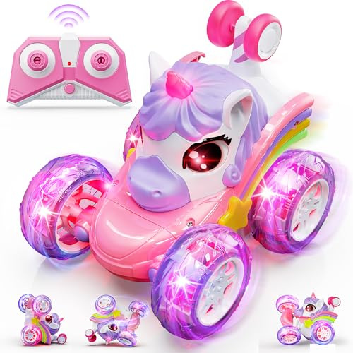 Hot Bee Ferngesteuertes Auto Mädchen ab 3 4 5 6 Jahre, Auto Spielzeug ab 3 4 5 6 Jahre Mädchen, Einhorn Geschenk Mädchen 3-6 Jahre (089lila car)