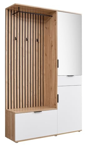 moebel-dich-auf Kompaktgarderobe Monte Carlo mit Spiegel in Artisan Eiche/Weiß 122 cm breit