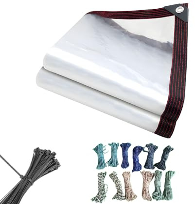 Cubierta de lluvia transparente resistente con cuerdas y lazos para protección de invernadero, protección de invernadero, lona transparente para aves de corral