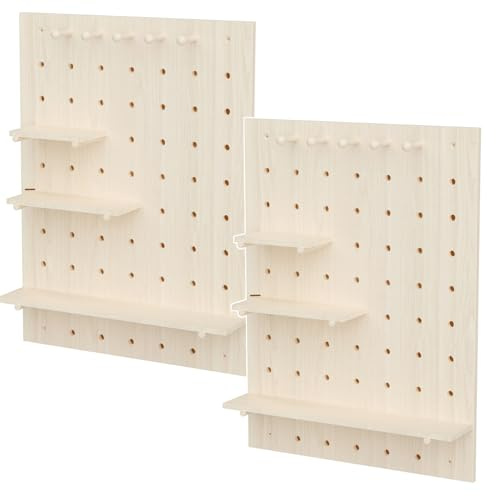 Maclean MC-131 WD Wandpaneel Leichtholz 60x80 cm mit 3 Ablagen und 5 Haken Tragkraft 20 kg Stabile Wandmontage für Küche, Büro, Werkstatt, Dekorativer Stauraum, modular und Praxis (2 Stück)