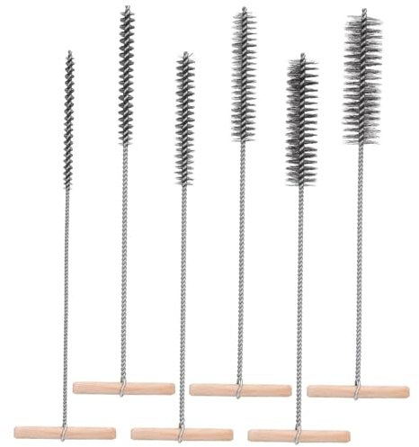 6 cepillos de acero inoxidable para agujeros de perforación, 8 mm/12 mm/16 mm/20 mm/25 mm/30 mm, cepillo de alambre con mango de madera, cepillo de alambre redondo para una limpieza eficiente de