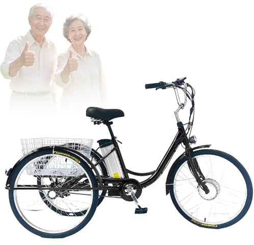 EaThsalL 24 E BIK Herren Damen Zoll Klappbar Dreirad 3 Rad Elektrodreirad FüR Senioren mit Aufbewahrungskorb Lastenfahrrad für Erwachsene 150kg für Besorgungen Black