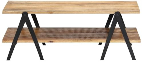 HOMELEN Table basse en bois massif Mango avec 2 étagères - Table de salon rustique - 115 x 60 x 40 cm - Pour salon, salle à manger et jardin, tables basses