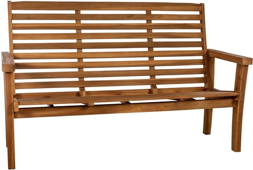 CLP Gartenbank wetterfest Teakholz Nicosia, Teakbank mit Liegefunktion, Holzbank mit Lehne robust und pflegeleicht, für Garten und Terrasse, Farbe:Teak, Größe:180 cm