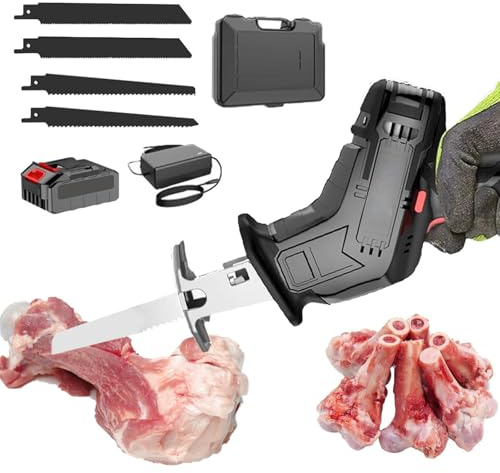 Scie À Os Sans Fil Portative Avec Poignée Caoutchoutée Antidérapante – Vitesse Variable De 0 À 3 000 Tr/min, Scie De Boucher Électrique Pour La Découpe De Viande, Métal, Bois Et Os,4 blades