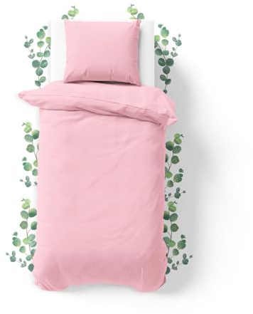 JACOBSON Bettwäsche 100% Baumwolle (135x200cm, Rosa, 2-teilig) | Set: 1 Bettbezug + 1 Kissenbezug 80 x 80 cm