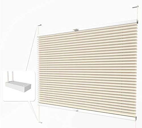 Home-Vision® Premium Plissee zum Anschrauben in der Glasleiste Innenrahmen (Creme-Vanille, B75cm x H100cm) Blickdicht Plissee Jalousie mit Halterungen zum Bohren, Sonnenschutzrollo Rollo