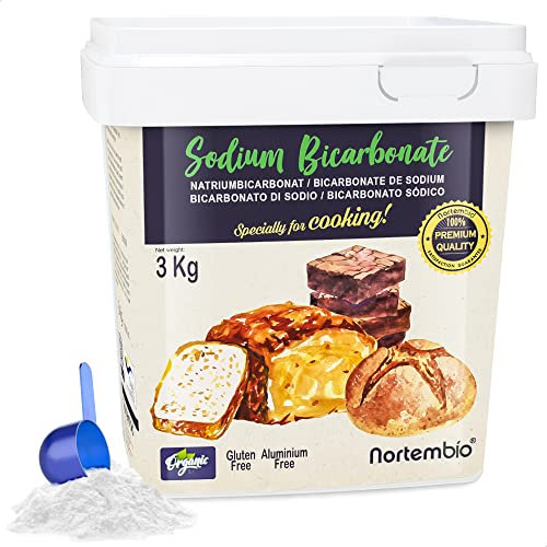 Nortembio Natron Pulver 3 Kg. Lebensmittelqualität Natriumbicarbonat. Aluminiumfrei Backpulver zum Kochen. Natürliches Backsoda mit E-Book Inklusiv.