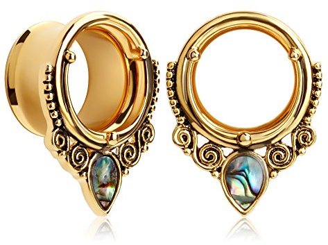 KUBOOZ (1 Paar) 2018 Sommer Neue Ankunft Sea-Shell Edelstahl Schraube Ohrstöpsel Tunnel Messgeräte Keil Piercings 00g