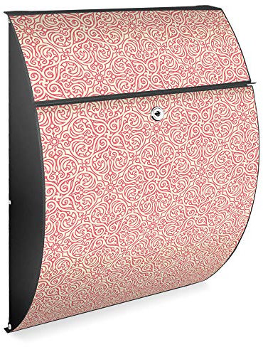 Burg Wächter Design Briefkasten | Modell Riviera 46cmx33,5cmx13cm groß | verzinkter Stahl anthrazit | Postkasten mit Öffnungsstopp großer A4 Einwurf Zylinderschloss 2 Schlüssel | Motiv Rosa Arabesque