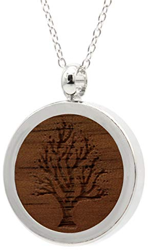 NaturSchatulle Kette mit Anhänger Holz Gravur Baum Halskette Holzanhänger Medaillon Silber 925 Damen Kettenanhänger Amulett Holzschmuck Charms 50cm