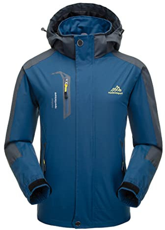 Naudamp Hommes Veste Imperméable en Plein Air Légère Softshell Manteau De Pluie Escalade Vêtements De Randonnée Montagne Multi-Poches Coupe-Vent, Navy Blue, Taille S