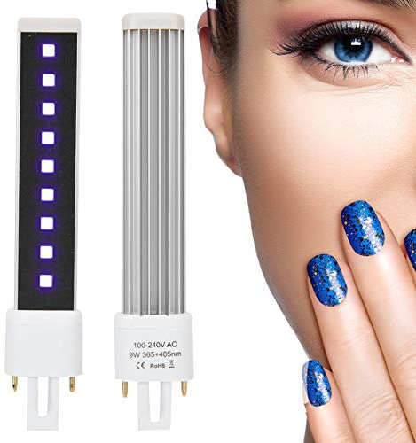 UV Nail Lamp, 9w Gel UV Lamp Led Nail Lamp Bulb, 365+405nm Double Light Source Nail Gel Curing Dryer Light Tube Replacement Lamp Bulb