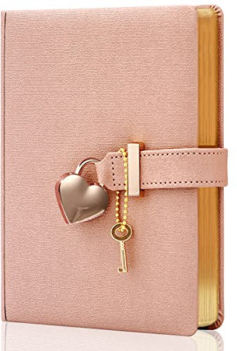 CAGIE Diary with Lock and Key,Heart-shaped Combination Lock,Lock Journal for Girls,Leather Jounal Personal Organizers, Girl Secret Notebook,5.3x7 inches
