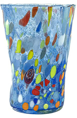 Murano Glass Drinking Glass Tumbler Blue Yellow Orange Hand Made Millefiori 12cm (Blue)