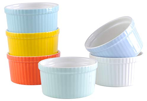 LOVECASA, Porcelain Ramekin Dish, Ramekin Soufflé Mould Crème Brulee, Dessert Dish for Oven, 6 Pieces x 200 CC