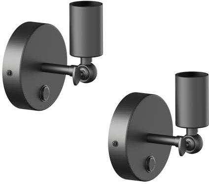 ledscom.de 2 Stück Wandleuchte FETRO, Schalter, schwarz matt, rund, 1x E27 max. 60W