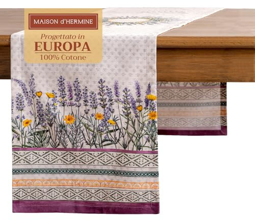 Maison d' Hermine Tischläufer, 100% Baumwolle, dekorativer Oster-Tischläufer, waschbarer Tischläufer für Zuhause, Restaurant, Buffetparty und Camping, Fanny Lavender – Frühling/Sommer (50cm x 150cm)