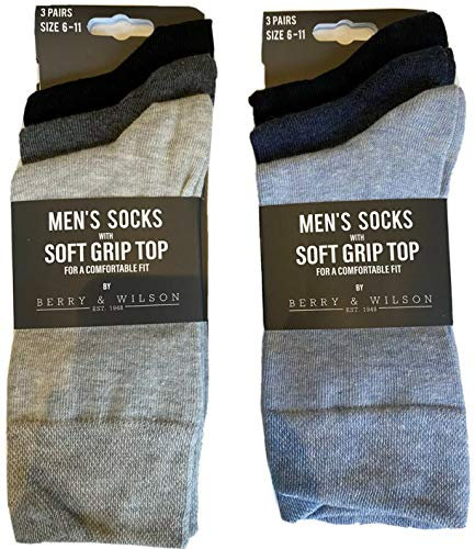 BERRY & WILSON *** 6 PAIRS *** MENS LOOSE SOFT GRIP TOP COMFORT FIT SOCKS