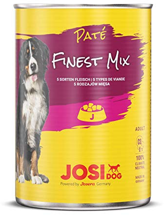 JosiDog Paté Finest Mix (12 x 400 g) | Hundefutter Fleisch - Gaumentraum | Pastete mit 5 Sorten für ausgewachsene Hunde | Hundefutter | powered by JOSERA