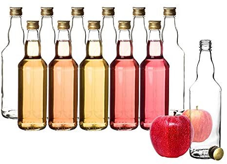 BigDean 12x Glasflaschen 500ml mit Schraubverschluss in Gold - Flasche zum Befüllen von Saft, Likör, Milch &Öl - Milchflasche Saftflasche Ölflasche Schraubflasche